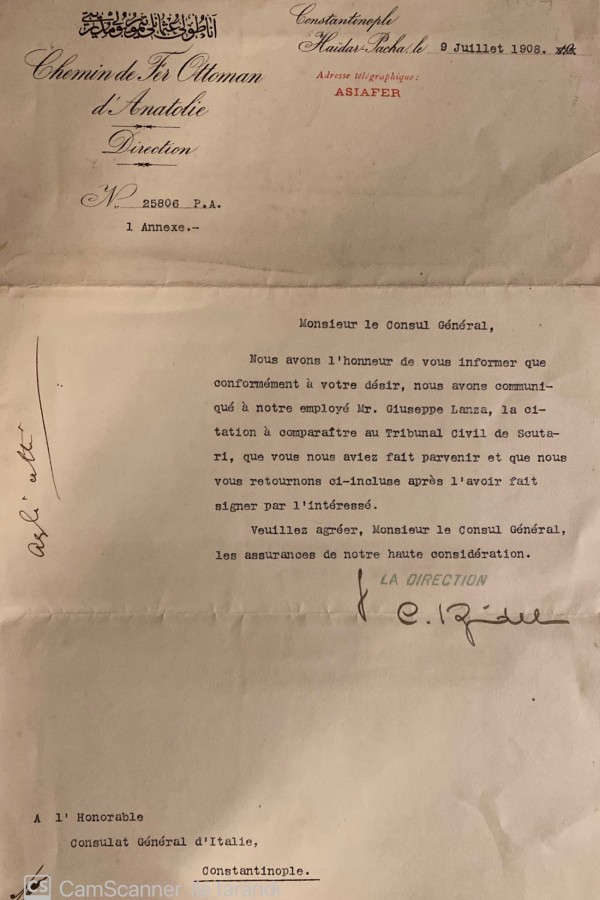 1908 Tarihli İtalya Başkonsolosluğu Tarafından İstenen Bilgi 1908 Tarihli İtalya Başkonsolosluğu Tarafından İstenen Bilgi